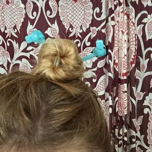 Turquoise, plastic hair chop sticks